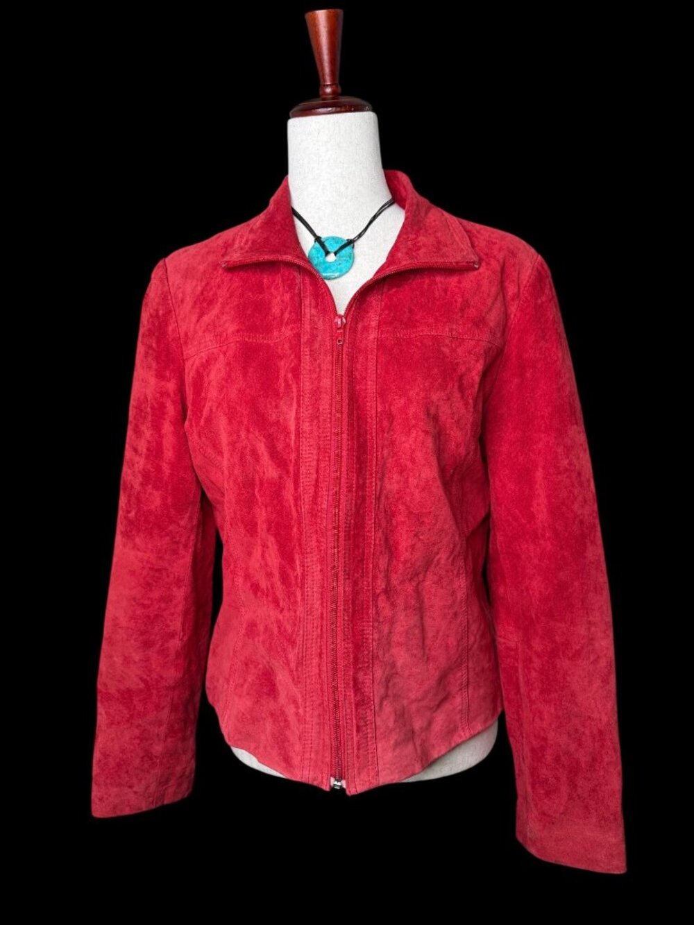 Vintage 90s Yvonne Marie Red Suede Jacket Womens Lg Zip Front Fully Lined Moto